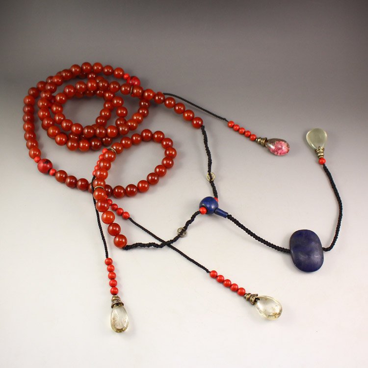 Chinese Qing Dy Red Agate & Crystal Palace Necklace (1 of 10)