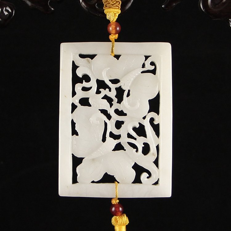 Openwork Chinese White Hetian Jade Butterflies Pendant (1 of 6)
