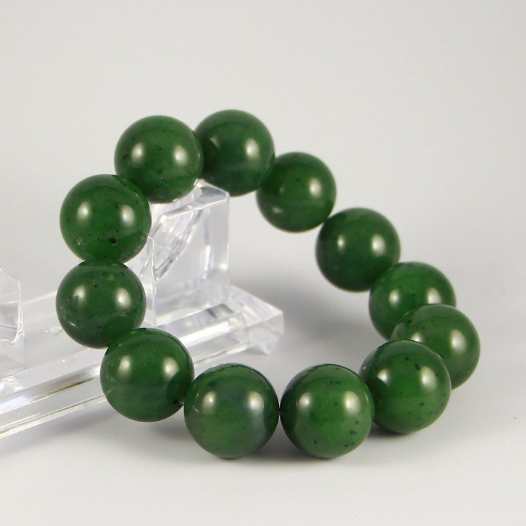 Chines Green Hetian Jade Beads Bracelet (1 of 6)