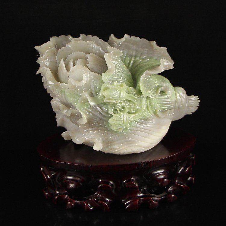 Chinese Natural Hetian Jade Fortune Cabbage Statue (1 of 6)