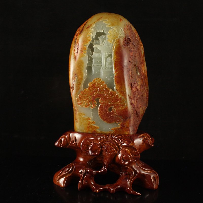 Chinese Hetian Jade Statue - Fortune Kid & Pine Tree (1 of 6)
