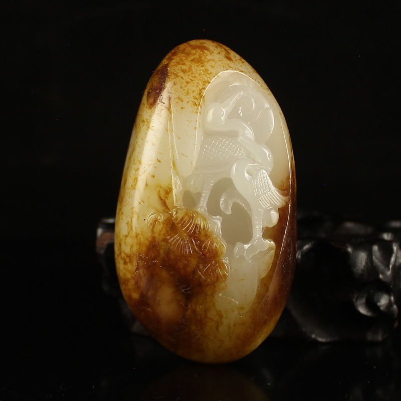 Chinese Hetian Jade Pendant - Crane & Pine Tree (1 of 6)