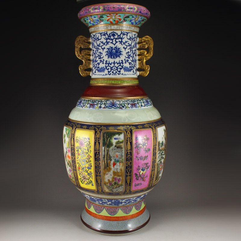 Chinese Palace Gilt Gold Famille Rose Double Ears Vase (1 of 10)