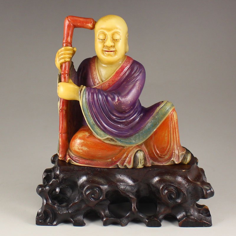 Chinese Colored Soapstone Buddhism Arhat Statue (1 of 6)