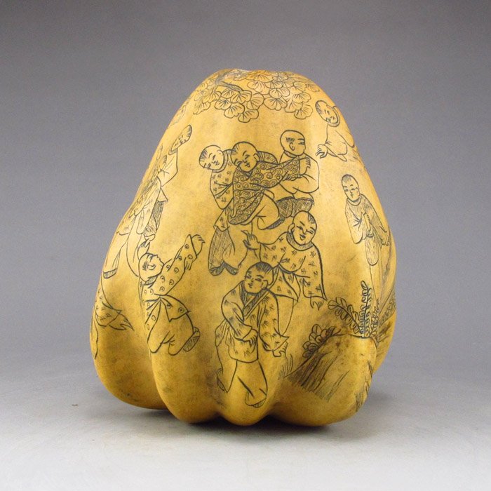 Chinese Gourd Statue w Playing Game Children: Chinese Gourd Statue w Playing Game Children Dimension: 97*86*87(mm) 3.82*3.39*3.43(in) Weight: 0.10 lb /45g