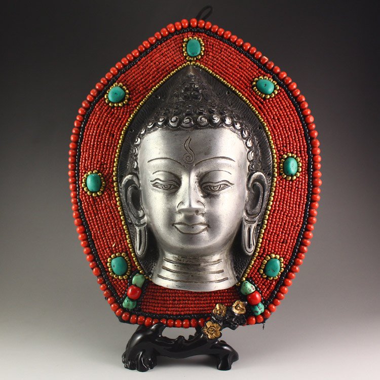 Chinese Tibet White Copper Shakya Mani Buddha Statue (1 of 5)