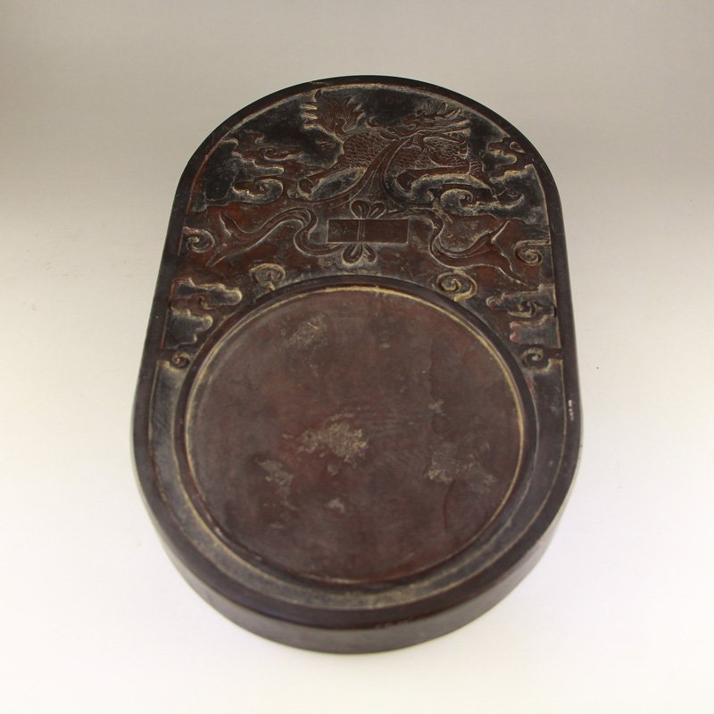 Vintage Chinese Duan Inkstone w Lucky Design: Vintage Chinese Duan Inkstone w Lucky Design Dimension:230*145*25(mm)9.06*5.71*0.98(in)Weight 3.69 lbs/1673 g