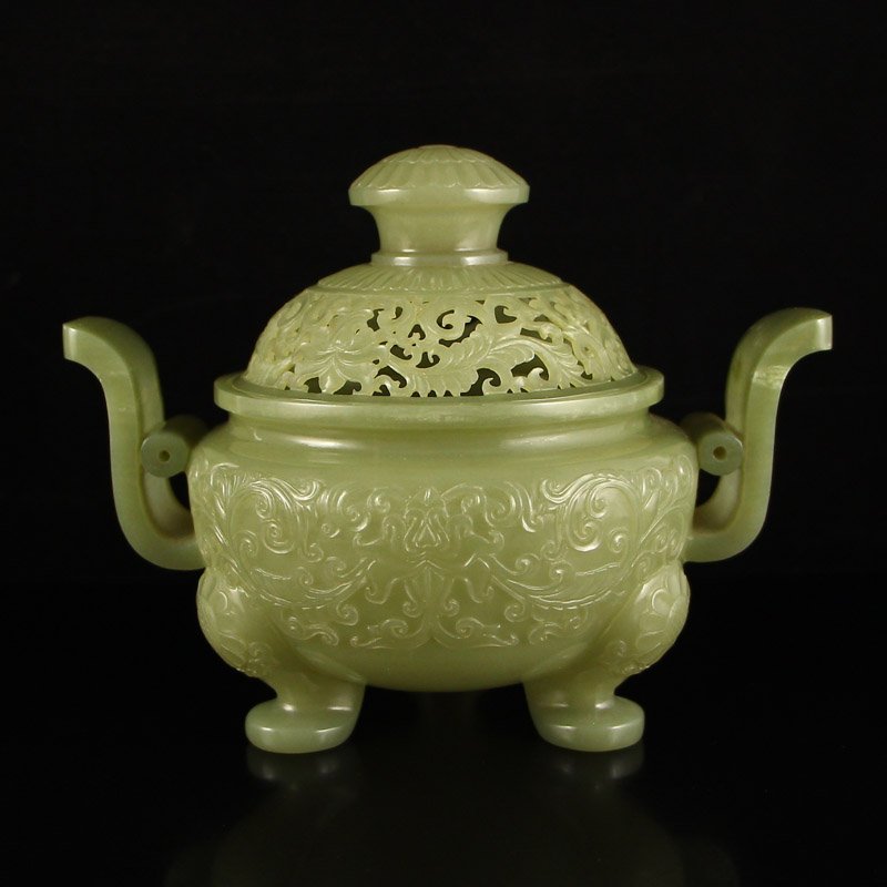 Chinese Qing Dy Hetian Jade 3 Legs Incense Burner (1 of 10)