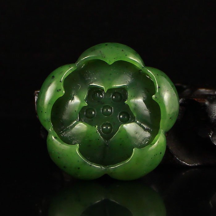 Chinese Natural Green Hetian Jade Lotus Pendant (1 of 6)