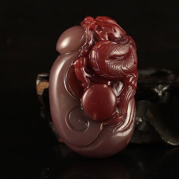 Chinese Natural Purple Green Agate Lucky Dragon Pendant (1 of 6)