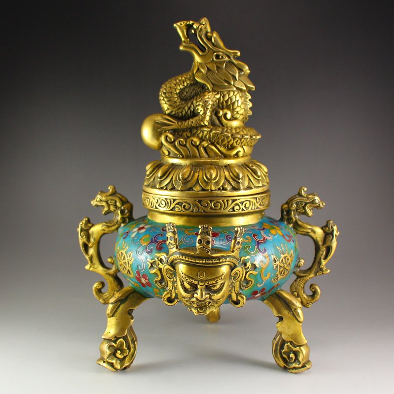 Chinese Bronze Gold-plated Cloisonne Incense Burner (1 of 10)