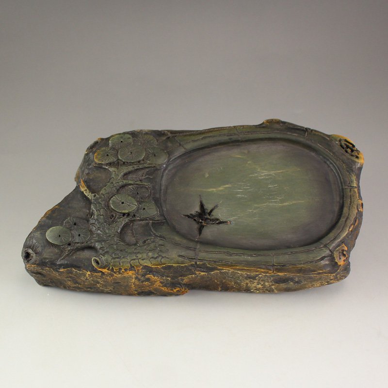 Vintage Chinese Duan Inkstone w Pine Tree (1 of 6)