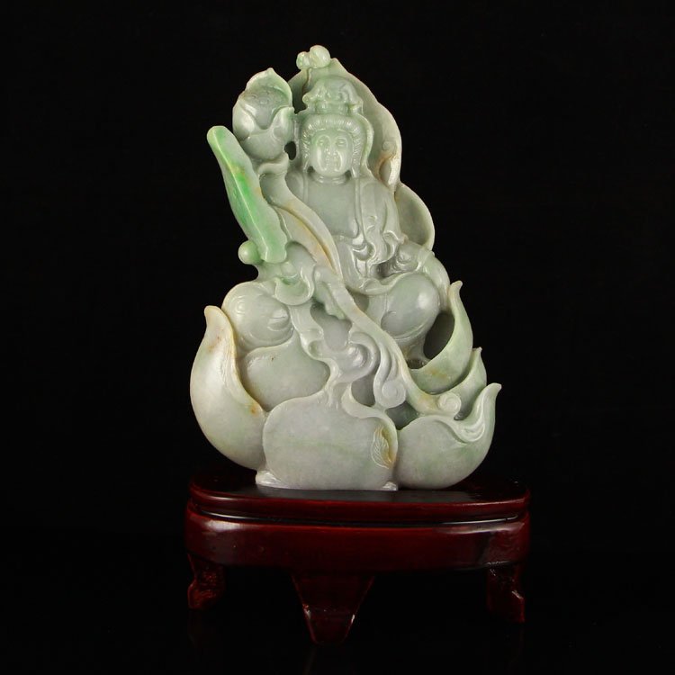 Superb Jadeite / Jade Lotus Flower Kwan-yin Statue (1 of 8)