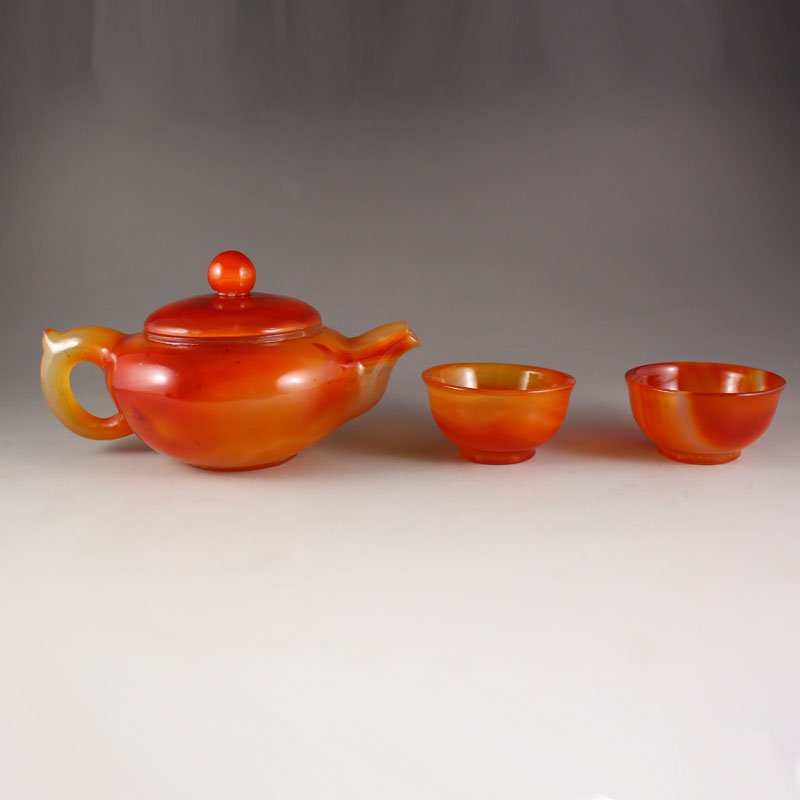 A Pair Beautiful Color Chinese Red Agate Teapot & Cup (1 of 8)