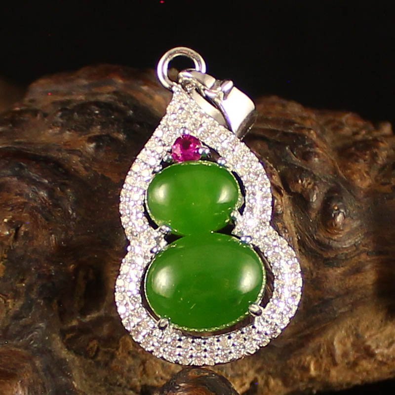 Sterling Silver Inlay Hetian Jade Oval Gemstone Pendant (1 of 6)