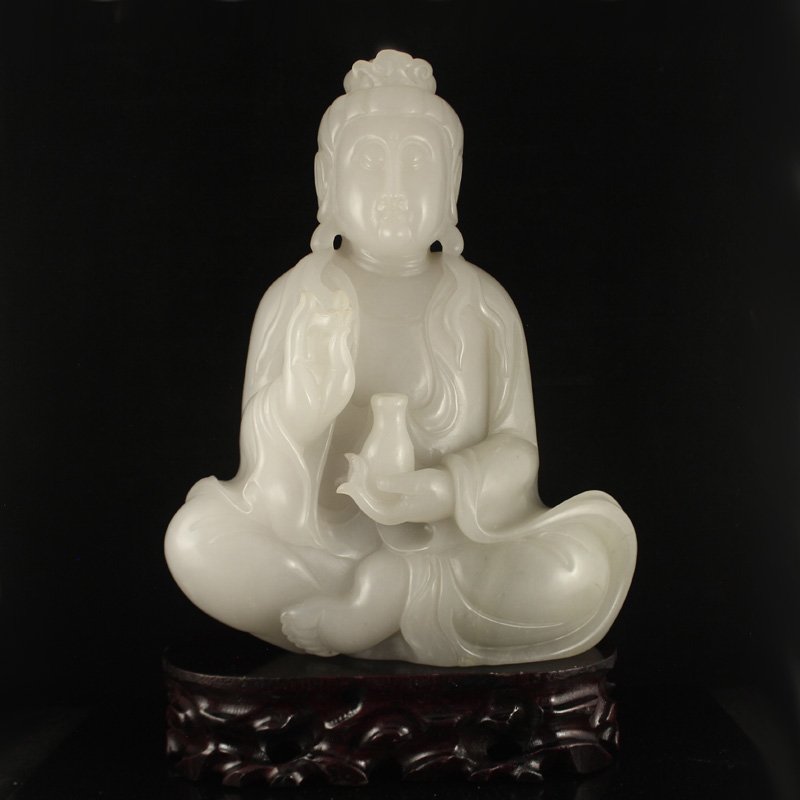 10Kg Vintage Chinese White Jade Kwan-yin Statue (1 of 7)