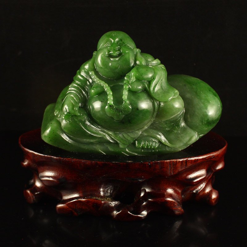 Chinese Green Hetian Jade Laughing Buddha Statue (1 of 6)