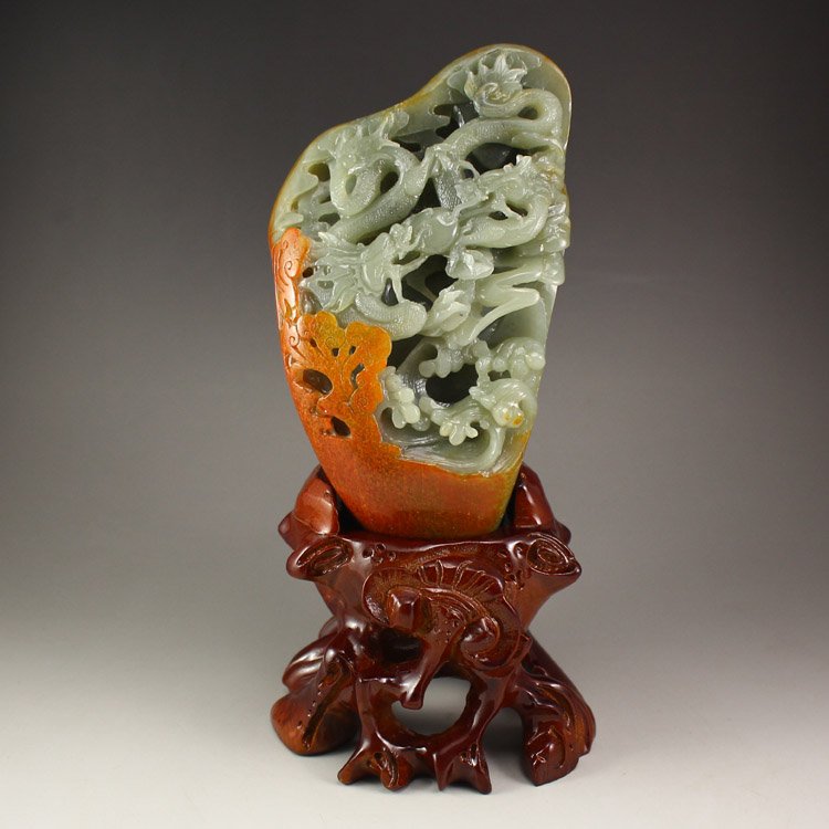 Chinese Hetian Jade Statue - Dragons & Ball (1 of 8)