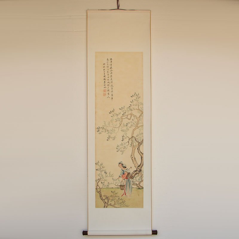 Watercolour on Xuan Paper Calligraphy & Figure Painting: 費丹旭 設色人物卷軸畫 Chinese Watercolour on Xuan Paper Calligraphy & Figure Painting Fei Danxu 1802-1850 Dimension: 1550 x 530(mm) 61.02 x