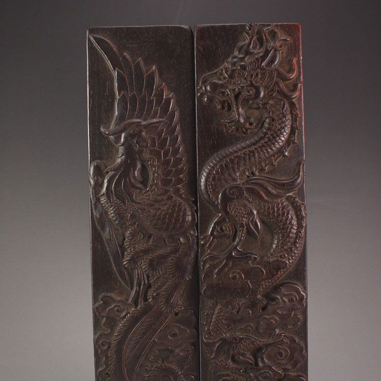 Chinese Black Sanders Wood Dragon Phoenix Paperweight (1 of 8)
