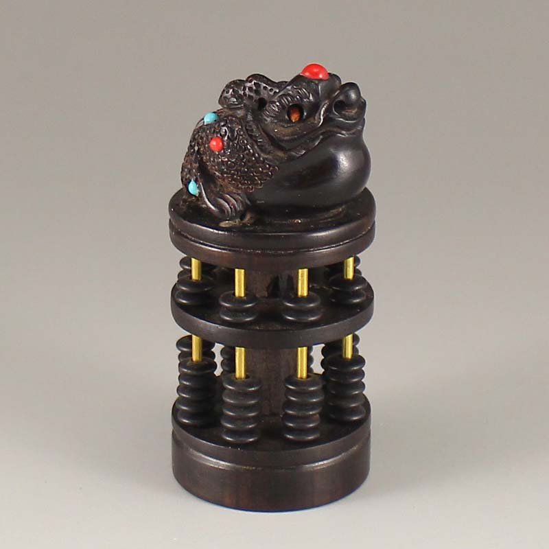 Chinese Zitian Wood Inlay Gems Fortune Toad Statue (1 of 7)