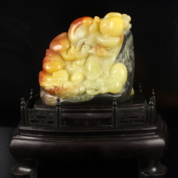 Chinese Shoushan Stone Statue - Fortune Kids & Peach (1 of 5)