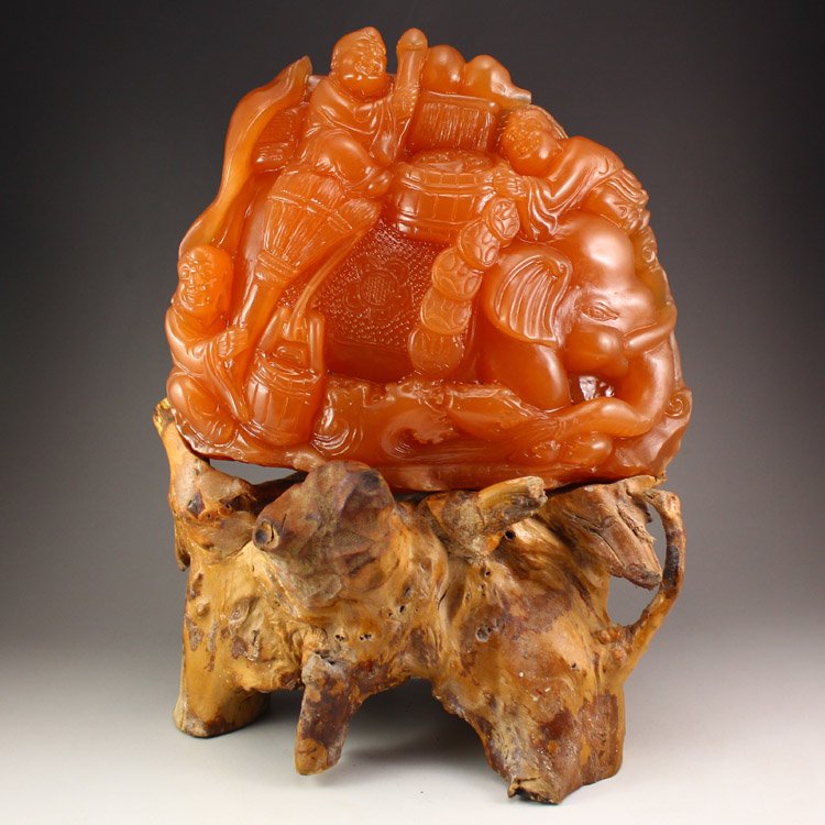 China Shoushan Stone Statue - Elephant & Buddhism Arhat (1 of 9)