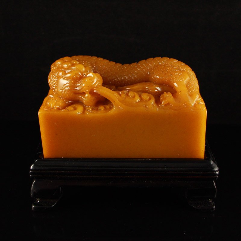 Chinese Shoushan Stone Fortune Dragon Seal Statue (1 of 5)