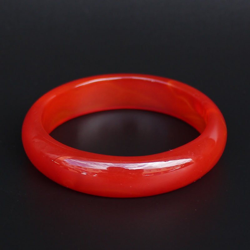 Inside Diameter 61 mm Chinese Rad Agate Bracelet: Inside Diameter 61 mm Chinese Rad Agate Bracelet W Certificate Dimension: 61x14x7(mm) 2.40x0.55x0.28(inches) Weight 0.12 lbs/53 g The total weight does not include the base. The base is not included a