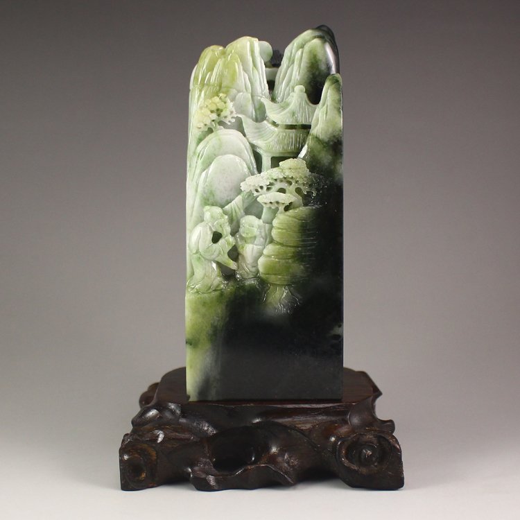 Chinese Dushan Jade Statue - Old Man & Pine Tree (1 of 5)