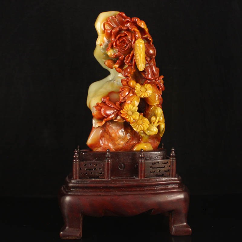 Chinese Shoushan Stone Statue - Peonies & Cicada (1 of 9)