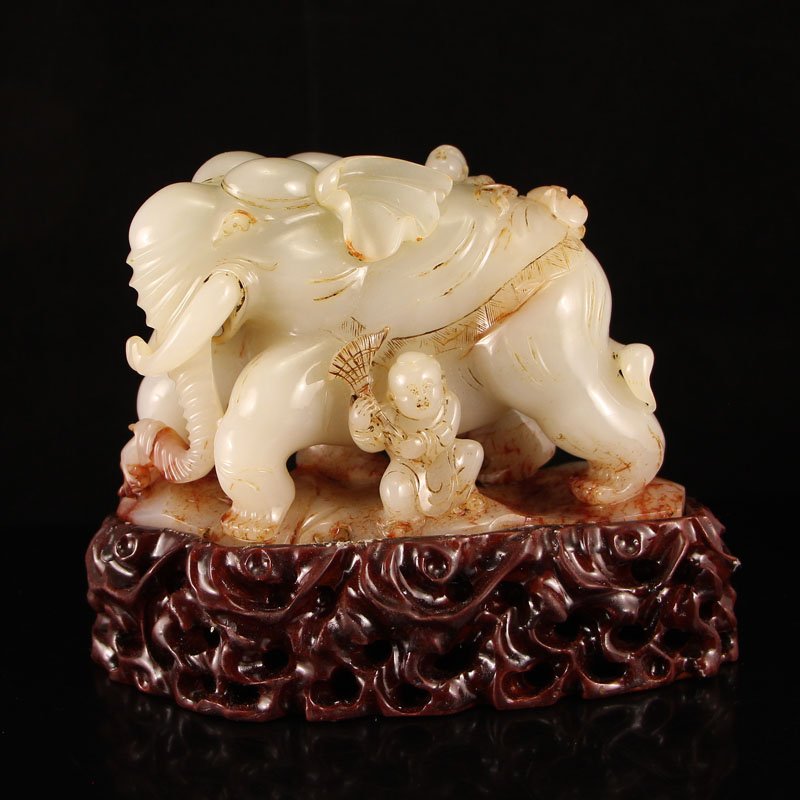 Vintage Chinese Hetian Jade Statue - Elephant & Urchin (1 of 8)