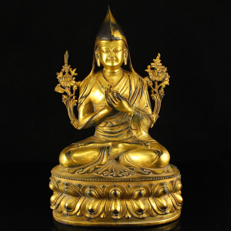 Tibet Buddhist Gilt Gold Bronze Tsongkhapa Statue (1 of 10)