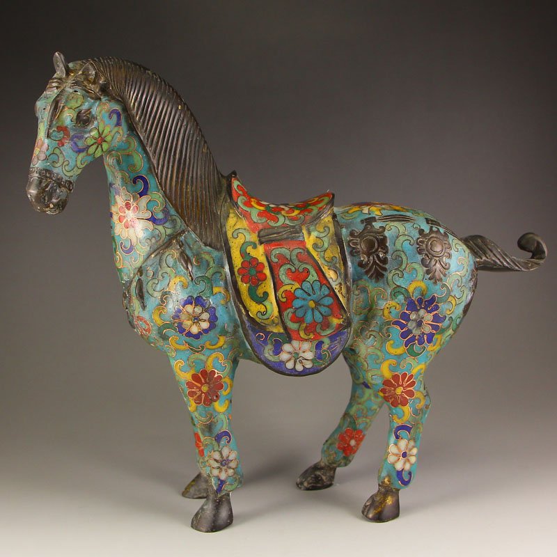 Chinese Bronze Cloisonne Statue - Horse (1 of 10)
