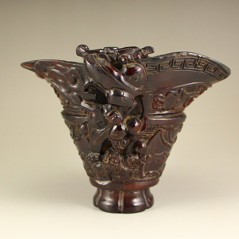 Vintage Hand Carved Chinese Ox Horn Sacrificed Cup (1 of 8)