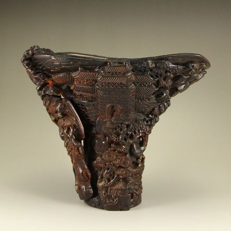 Vintage Superb Chinese Ox Horn Sacrificed Cup (1 of 6)