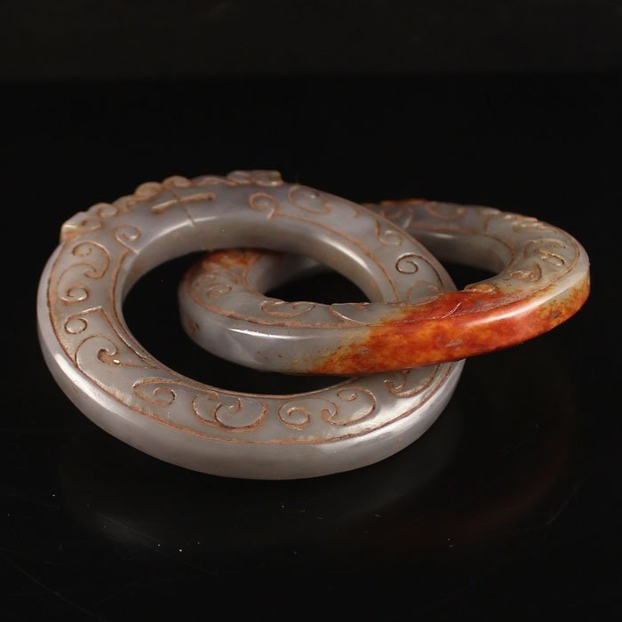 Chinese Hetian Jade Dragons Head Double Rings (1 of 6)