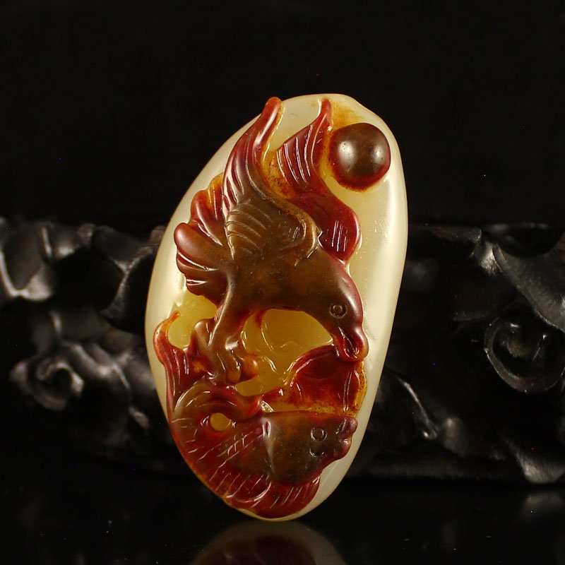 Chinese Huang Long Jade Pendant - Eagle & Fish (1 of 6)