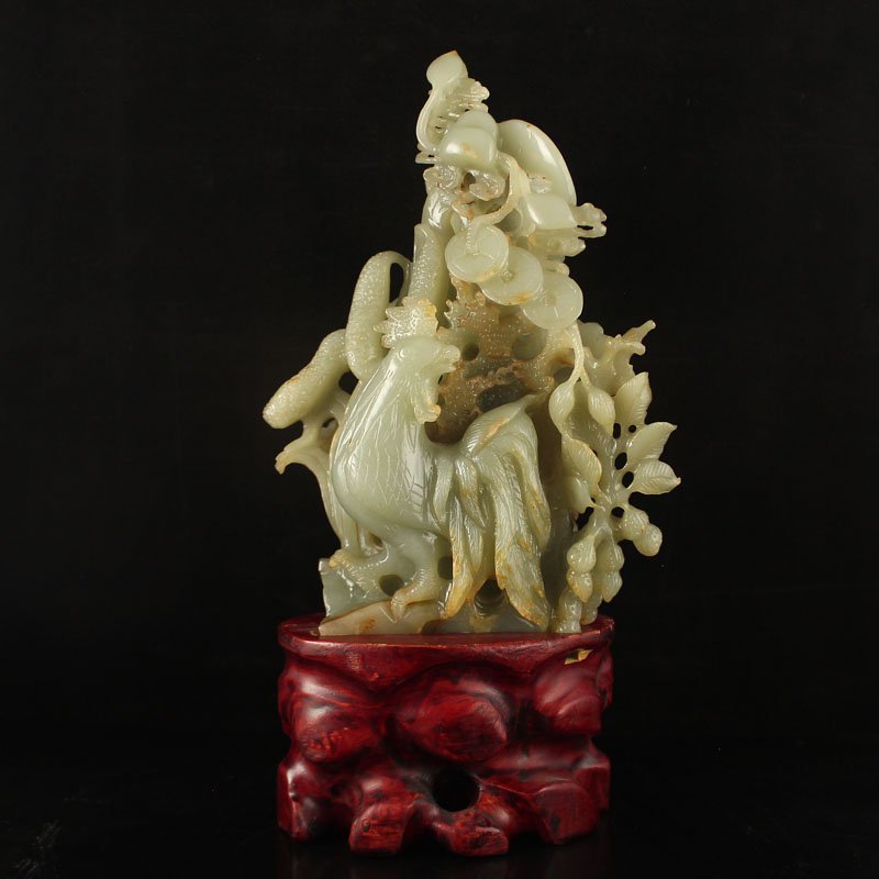 Vintage Chinese Qing Dy Hetian Jade Rooster Statue (1 of 8)