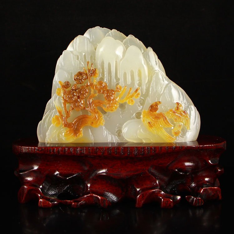 Chinese Natural Jade Statue - Magpie & Plum Flower (1 of 6)