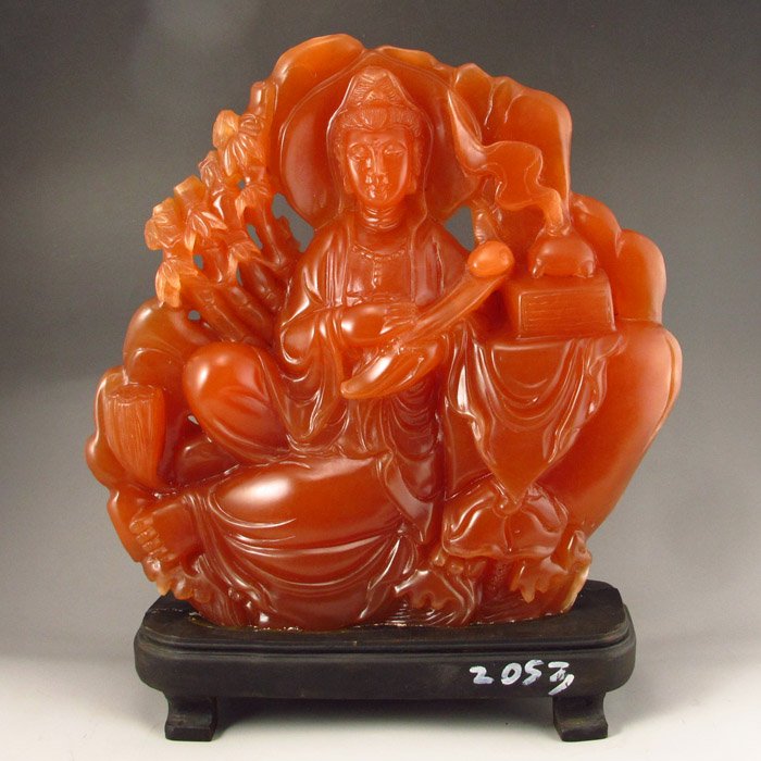 Chinese Shoushan Stone Statue w Kwan-yin (1 of 6)