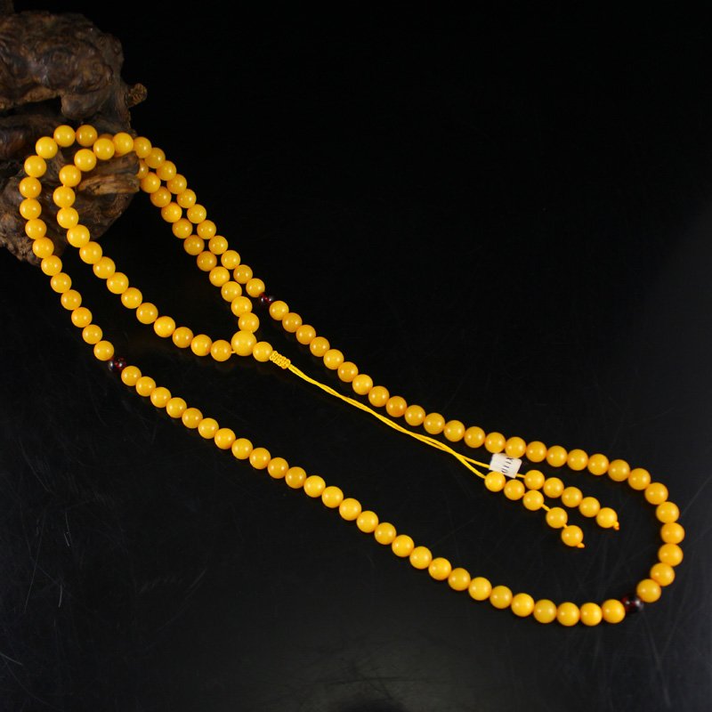 7 mm Amber Beeswax Buddhism Prayer Beads Necklace (1 of 9)