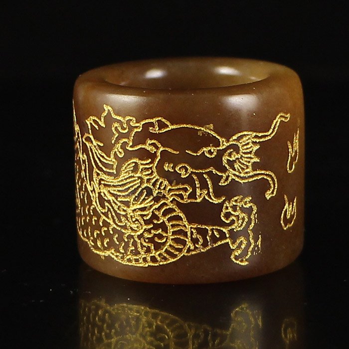 Chinese Natural Hetian Jade Gilt Gold Dragon Ring (1 of 5)