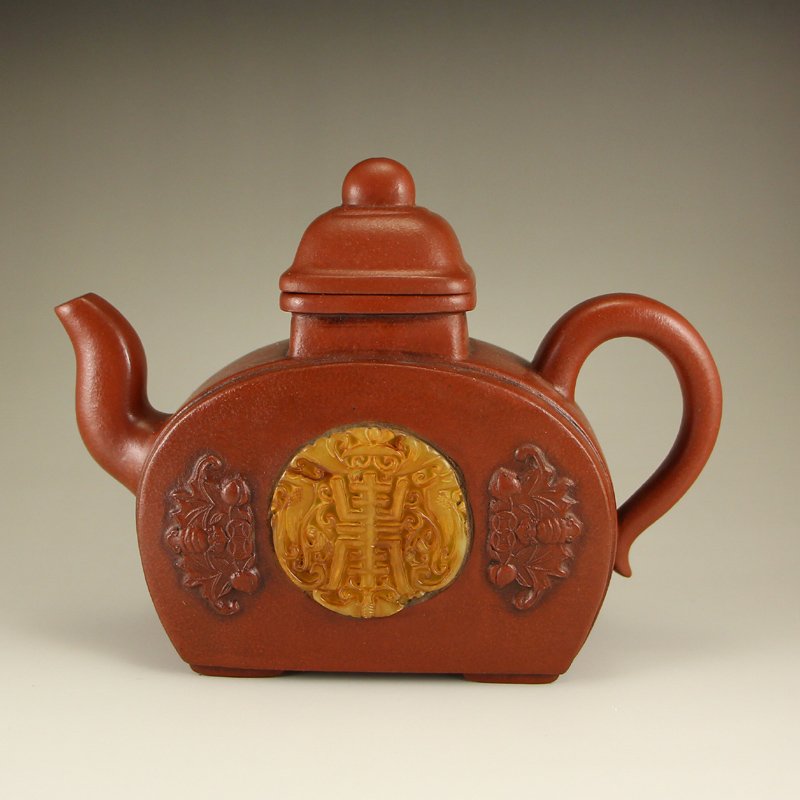 Chinese Yixing Zisha Clay Inlay Jade Teapot (1 of 7)