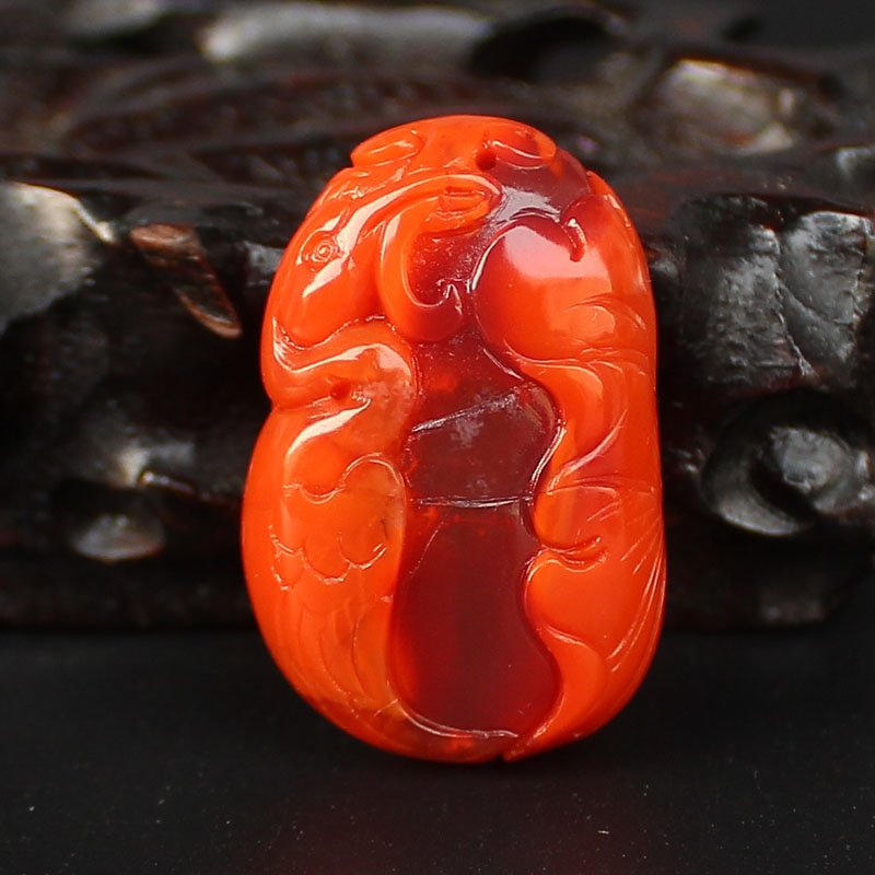Chinese Natural Nanhong Agate - Crane & Lotus (1 of 4)