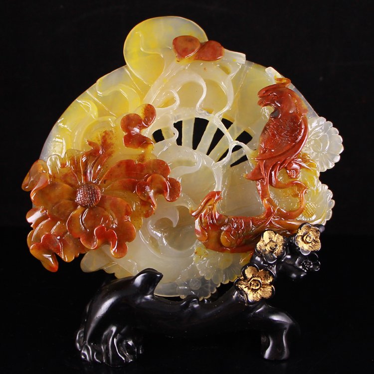 Chinese Natural Jade Statue - Magpie & Peony (1 of 7)