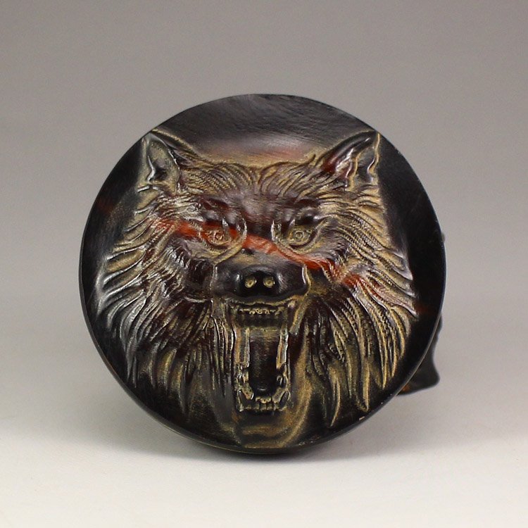 Vintage Chinese Ox Horn Wolf Head Belt Buckle (1 of 6)
