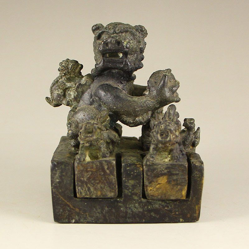 A Set Vintage Chinese Bronze Lion Seals (1 of 10)
