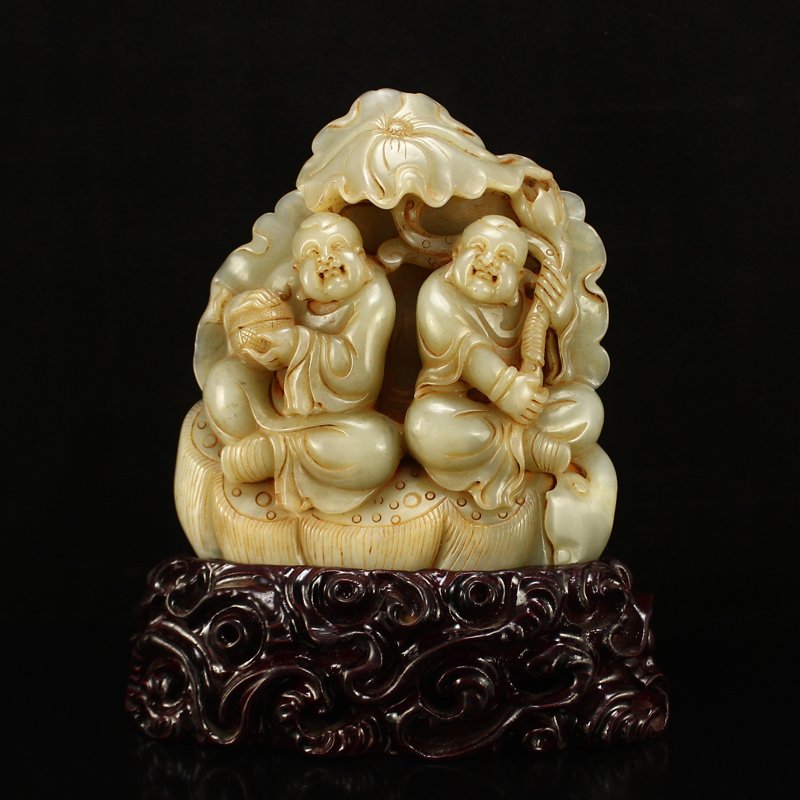 Chinese Qing Dynasty Hetian Jade Fortune Kid Statue (1 of 8)