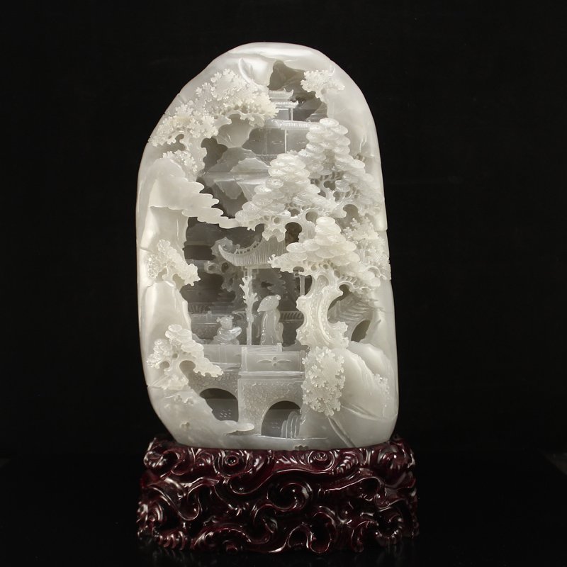 Superb Chinese Hetian Jade Statue - Old Man & Kid (1 of 9)